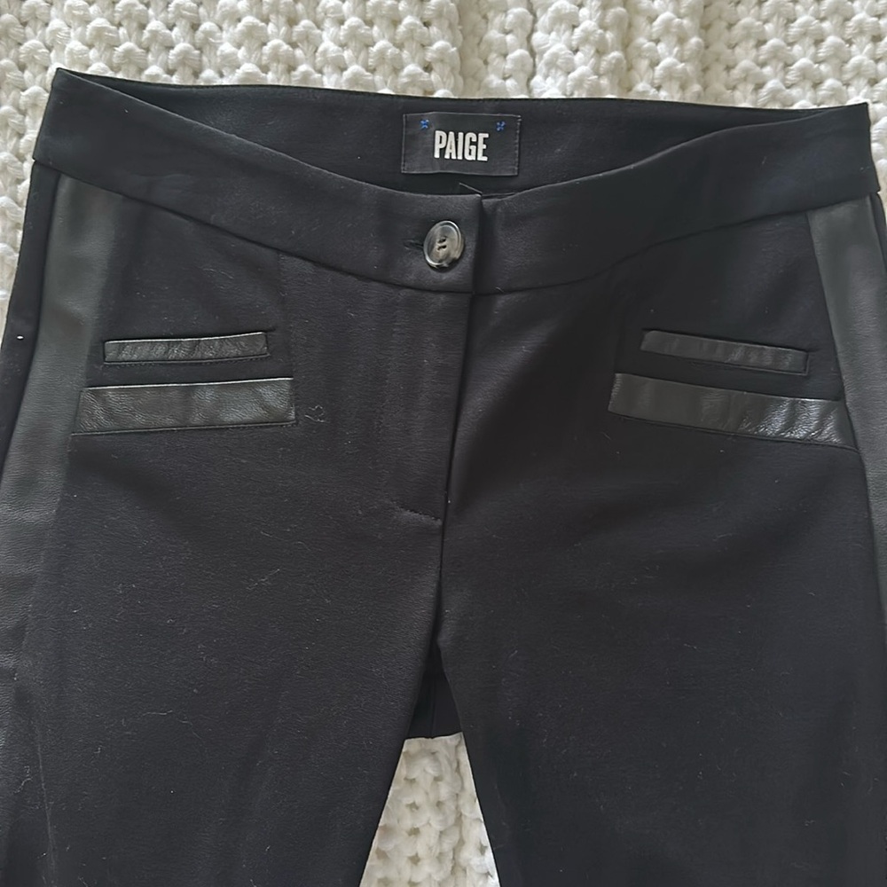 Paige Leather (Genuine) Trim Premium Ponte Skinny Tuxedo Pant